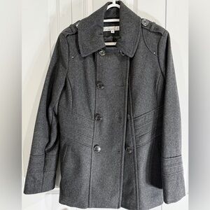 Kenneth Cole NY Women's Double Breasted Wool Blend Peacoat Overcoat 10 Grey Gray